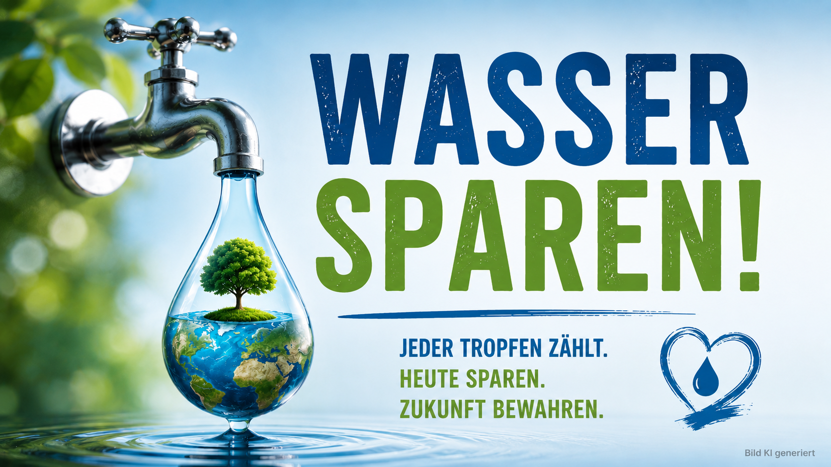 Schriftgrafik, Symbol Wassersparen, nähere Informationen im Text, KI generiert
