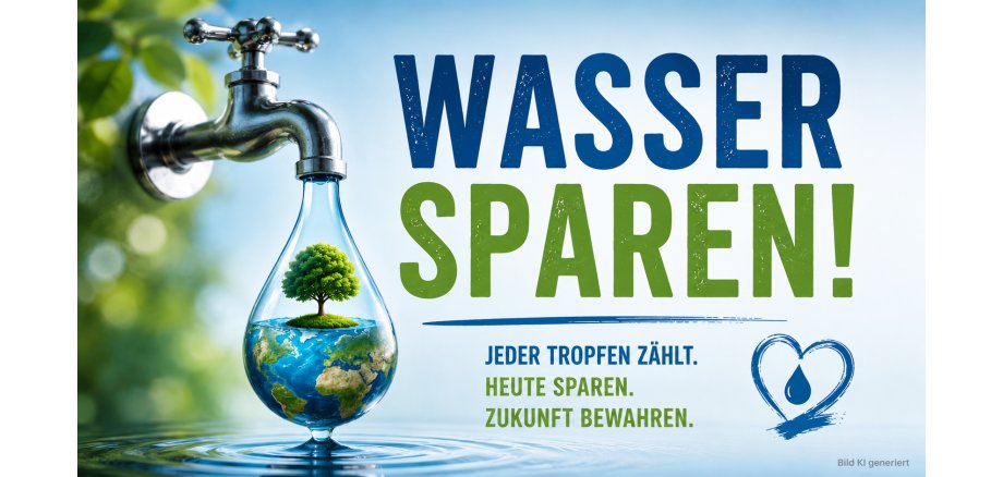 Schriftgrafik, Symbol Wassersparen, nähere Informationen im Text, KI generiert